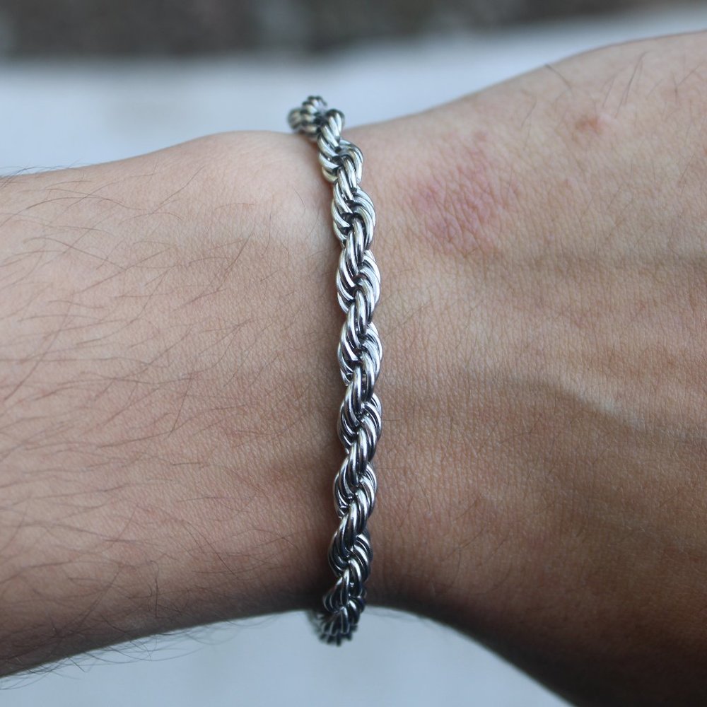 Silver 5mm Rope Bracelet 7" 8" Stainless Steel
